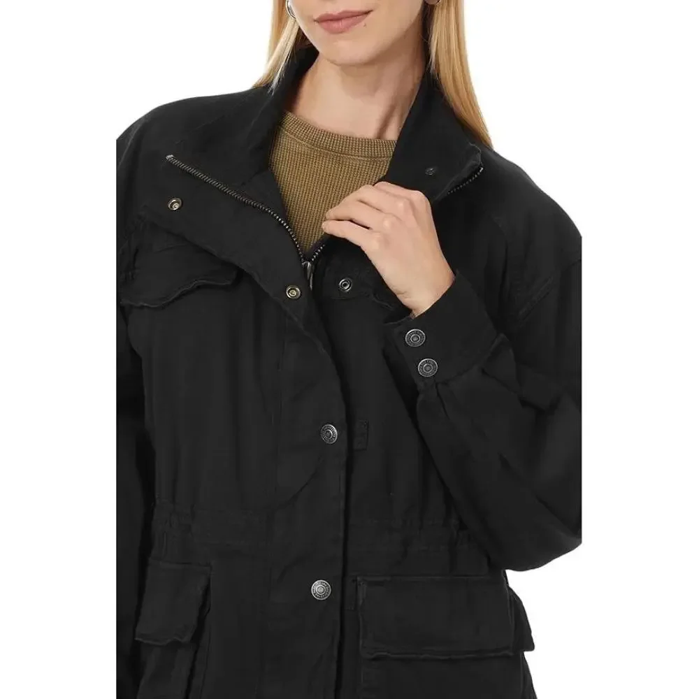 Free People Arya Jacket Women Small Black 100% Cotton Long Sleeve Utility DAB177 - Picture 9 of 10